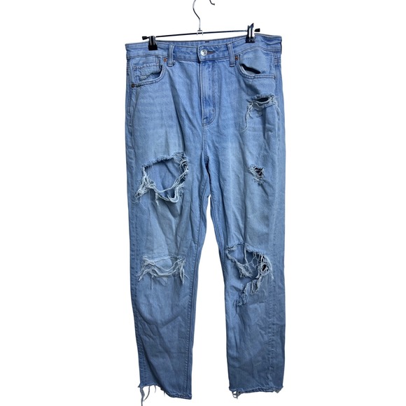American Eagle Outfitters Denim - American Eagle Light Wash Distressed Mom Jeans High Rise Ripped Denim 8
Long